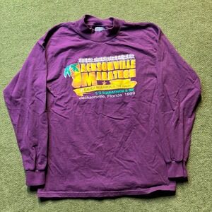 Vintage 1999 Jacksonville FL Marathon Long Sleeve Shirt Mens Large Purple Gildan